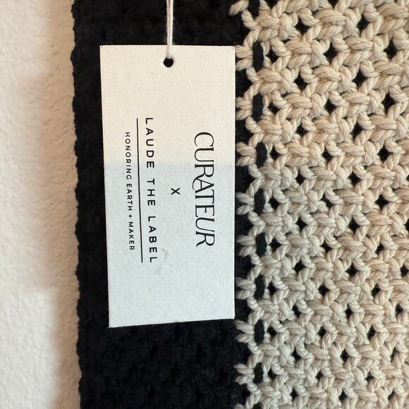 Laude The Label NWT Gabby Mini Macrame Bag Black/White Wooden Handle Woven Purse - Picture 2 of 6